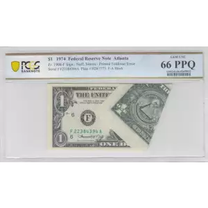 $1 1974 Green seal. Small Size $1 Federal Reserve Notes 1908-F